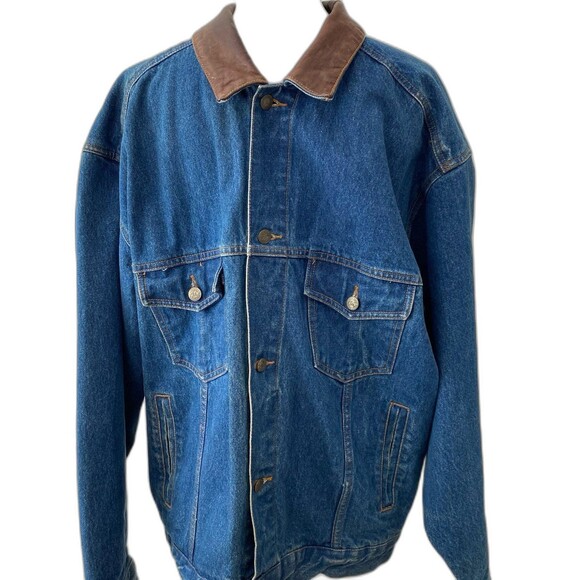 Vintage Marlboro County Store Men’s Size XL Waxed Leather Collar Denim Jacket
